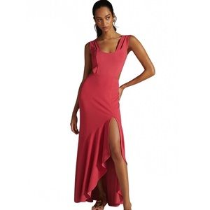 Anthropologie Maeve cutout open back knit maxi dress in red size L NWT